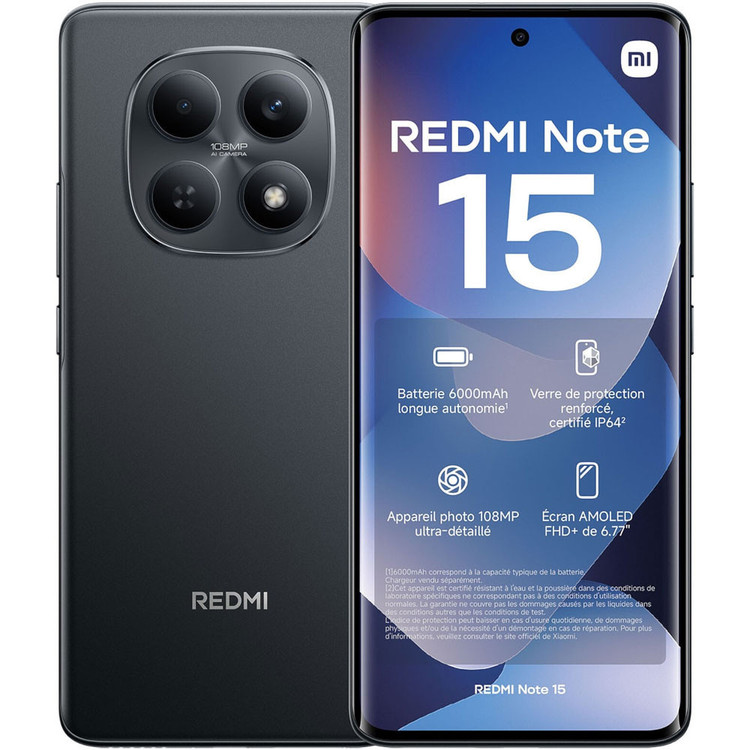 گوشی موبایل شیائومی مدل Redmi Note 15 ظرفیت 256 گیگابایت رم 8 گیگابایت - مشکی